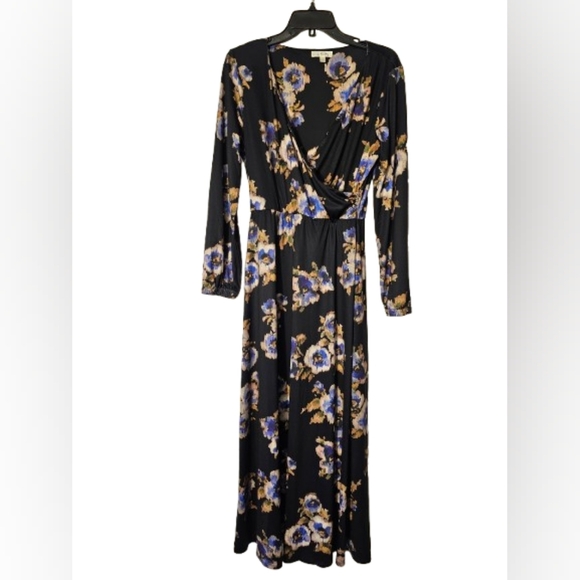 Nine Britton Floral Long Sleeve Maxi Polyester and Spandex Dress Women's Medium - Picture 1 of 6